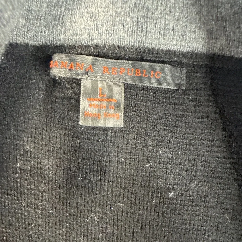 Banana Republic Mens Large Merino Wool Quarter Zip Sweater Black Preppy coastal